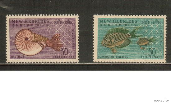 Новые Гибриды(Великобритания)-1963 (Мих.201-202) , ** , Морская фауна, Раковины,Рыбы