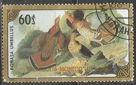 Монголия. Птицы. Воротниковый рябчик. 1987г. Mi#1810.