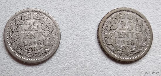 Нидерланды 25 центов, 1918 6-4-37*38