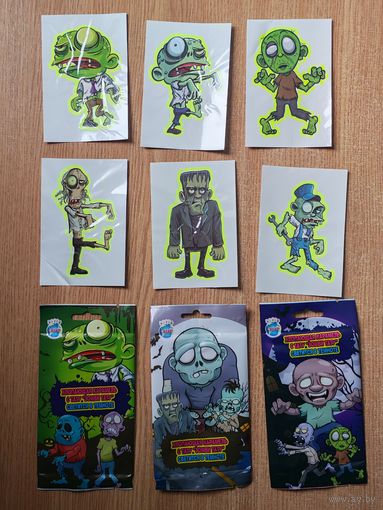 Зомби тату. Светится в темноте Неоновые. Вкладыши наклейки фантики обертка