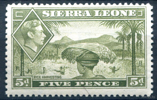 Британские колонии - Сьерра-Леоне - 1938г. - ландшафты, король Георг VI, 5 P - 1 марка - MNH с надписью карандашом на клее [Mi 159]. #4-B5-126-A-1