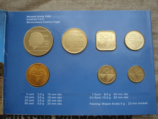 Аруба годовой набор 1990: 5, 10, 25, 50 центов, 1, 2 1/2 флорина