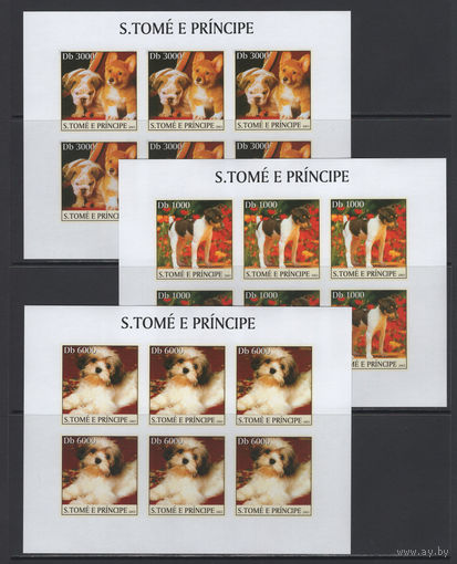 Фауна Собаки Сан-Томе и Принсипи 2003** Малые листы 3 шт Без перфорации