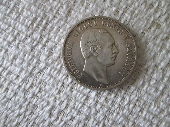 3  марки , Германия ,   Саксония  ,Фридрих  Август  ,  1909 г.,  с  1 рубля