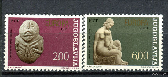 Югославия - 1974г. - Европа. Скульптуры - полная серия, MNH с отпечатками, одна марка с повреждением клея [Mi 1557-1558] - 2 марки