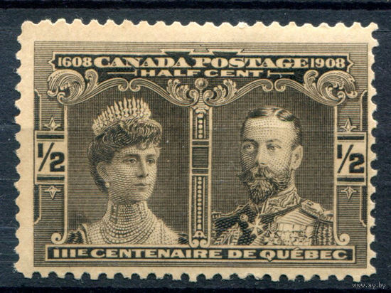 Британские колонии - Канада - 1908г. - король Георг V, королева Мария, 300 лет основания Квебека, 1/2 с - 1 марка - MNH с лёгким пожелтением [Mi 84]. #3-WB-100-A-1