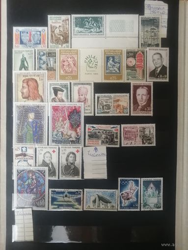 Лот чистых и гашенных марок Франции 1964 года (в основном чистых)
