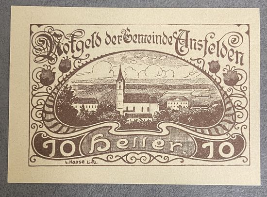Нотгельды Австрия Ансфельден 10 геллеров 1920 год.