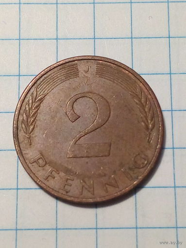 2 пфеннига ФРГ 1977 J год