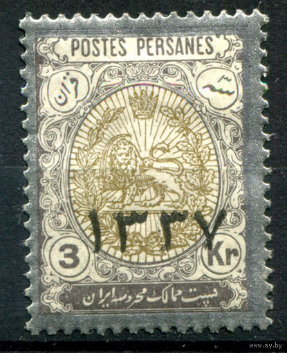 Персия (Иран) - 1918г. - лев, надпечатка, 3 K - 1 марка - MH с потрескавшимся клеем [Mi 424]. #4-W1-119-A-1