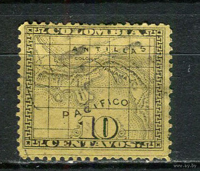 Панама в составе Колумбии - 1887/1882 - Карта 10С - [Mi.8] - 1 марка. Гашеная.  (Лот 17Ju)-T25P8