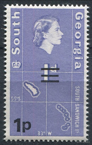 Фолкленды 1971 ** Южная Георгия, Карта, Надпечатка, марка из серии
