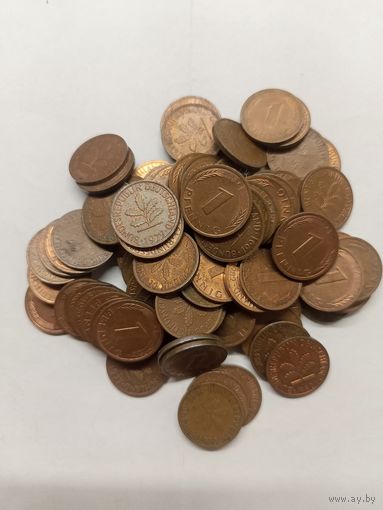 1 пфенниг 1950 JF,1966 F,1969 F,1970 JF,1972 F,1974 DF,1975 F,1976 FD,1977 FG,1978 F,1979 GDFJ,1980 FD,1981 FD,1982 FD,1983 FDJ,1984 D,1985 D,1986 FG,1987 F,1989 F,1990 D,1991 FDJA,1994 JF,1995 JF год