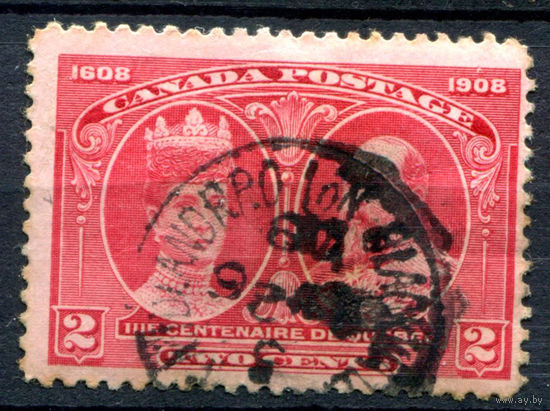 Британские колонии - Канада - 1908г. - король Георг V, королева Мария, 300 лет основания Квебека, 3 с - 1 марка - гашёная [Mi 86]. #3-WB-100-A-1