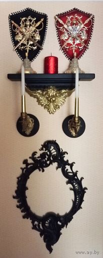 - Композиция АНГЕЛ ХРАНИТЕЛЬ Подсвечники от рояля бронза и Рама чугун 19 век и пр.