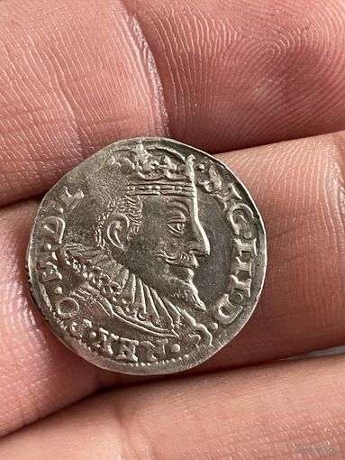 3 гроша 1593 Вильно! Красивый Прочекан портрета!