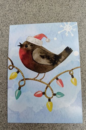 Открытка птица на гирлянде. Чистая. Новый год