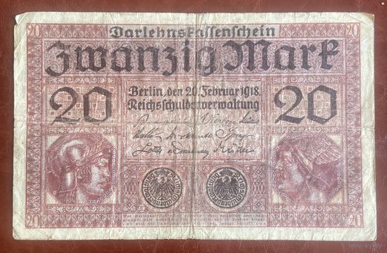 Банкнота 20 марок 1918 год. Германская империя.