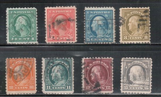 США-1916, (Скотт.462-475), гаш. , Стандарт, Президенты,Вашингтон,Франклин, перф. 10, без ВЗ