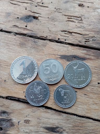 ГРУЗИЯ ( Набор 5,10,20 тетри 1993 года, и 50 тетри  и 1 лари 2006 года)