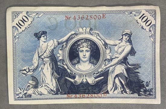 Банкнота 100 марок 1908 год. Германская империя. Красная печать.