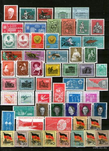 ГДР.ПОЛНЫЙ ЧИСТЫЙ  ГОДОВОЙ НАБОР (1959) БЕЗ НАКЛЕЕК и следов от них,с родным клеем !Дополнен гашеными позициями.Только полные серии!