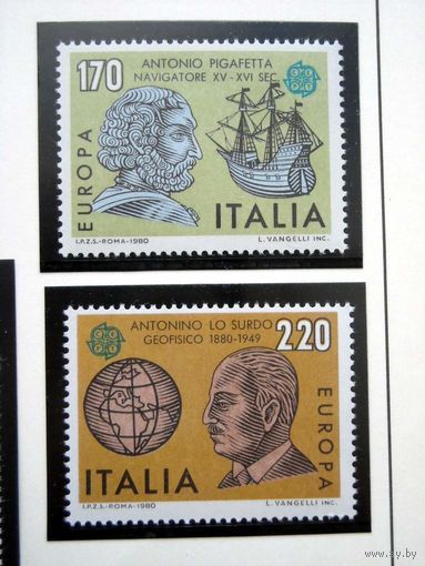 Италия 1980 (Ми-1686-7) Европа-СЕПТ персоналии** путешествия флот парусник
