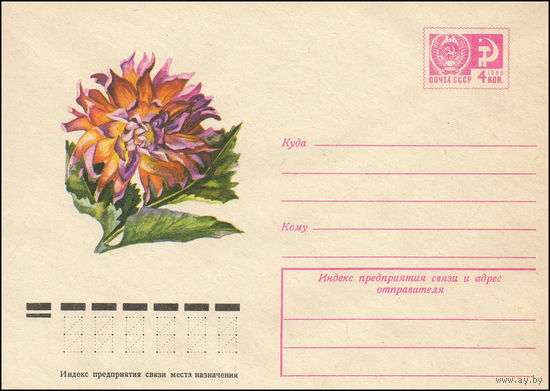 Художественный маркированный конверт СССР N 10588 (05.06.1975) Георгин "Колхозница"