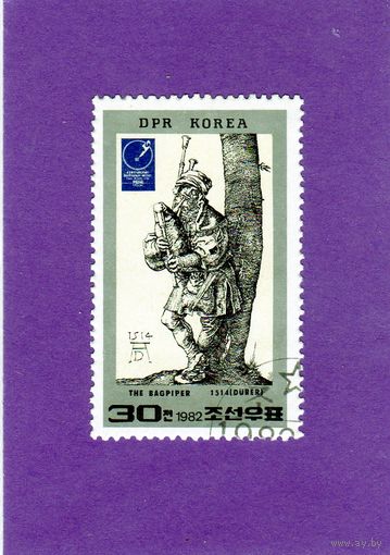 КНДР. Ми-2230. Живопись. А.Дюрер.Волынщик.Международная филателистическая выставка. Эссен (Германия).1982.