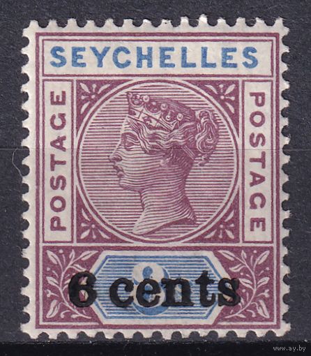 68.BrKSe. Великобритания. Колонии. Сейшельские острова. Виктория. Стандарт. Надпечатка нового номинала. 6C. 1901 г. Mi.#33.