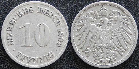 YS: Германия, Рейх, 10 пфеннигов 1908D, KM# 12 (1)