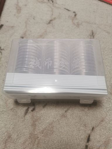 30 капсул 46 мм. С универсальное вставкой. Для монет 39,32,29,27,25,20,17 мм