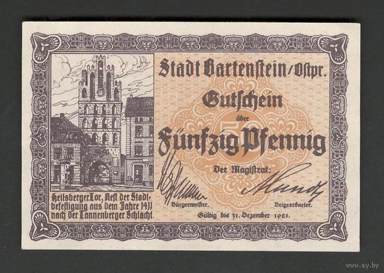 Германия Бартенштайн нотгельд 50 пфеннигов 1921 года. Состояние UNC