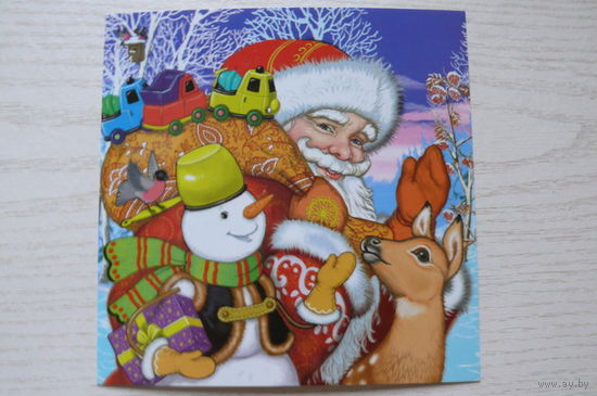 Егорова Ирина; Новый год, Дед Мороз, снеговик, снегирь; 2017, чистая (13,5*13,5см).