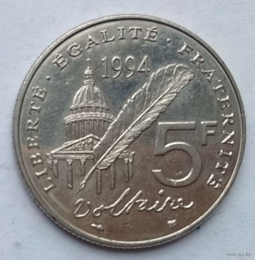 Франция 5 франков 1994 г. 300 лет со дня рождения Вольтера