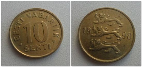 10 центов Эстония 1998 год, KM# 22, 10 SENTI, из мешка