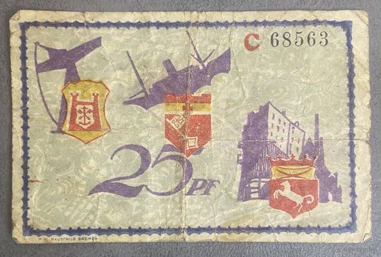 Нотгельд 25 пфеннигов 1921 год. Бремерхафен-Гестемюнде-Леэ. Веймарская республика.