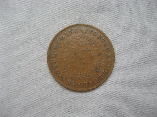 Азорские острова 10 реалов 1843 год Мария II Автономный регион Асориш (1843-1901)