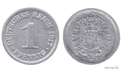 Германская Империя (II Рейх, Германия). Королевство Бавария. 1 пфенниг 1917 D (Мюнхен).