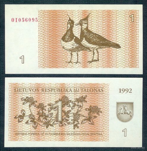 Литва 1 талон 1992 год, UNC.