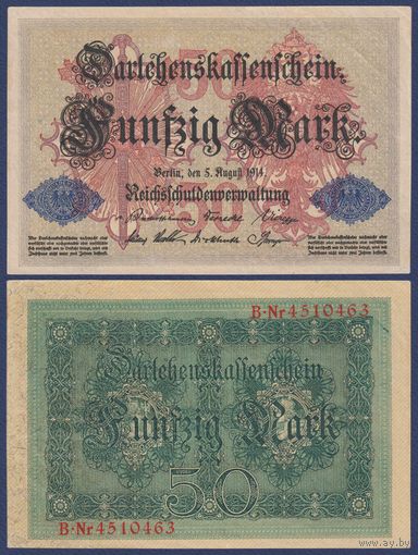 Германия, 50 марок 1914 г., P-49b, aUNC-