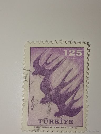 Турция 1959 Изображение птицы, похожей на ласточку или стрижа, в фиолетовых тонах