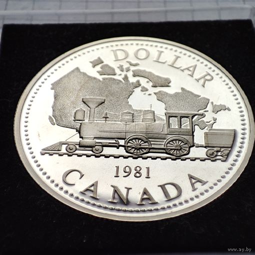 1 доллар Канады 1981 года. 100 лет трансконтинентальной железной дороге.Серебро.