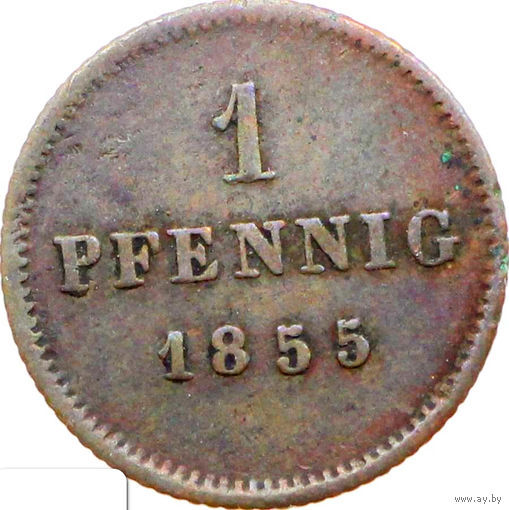 РАСПРОДАЖА!!! - ГЕРМАНИЯ БАВАРИЯ 1 пфенниг 1855 год