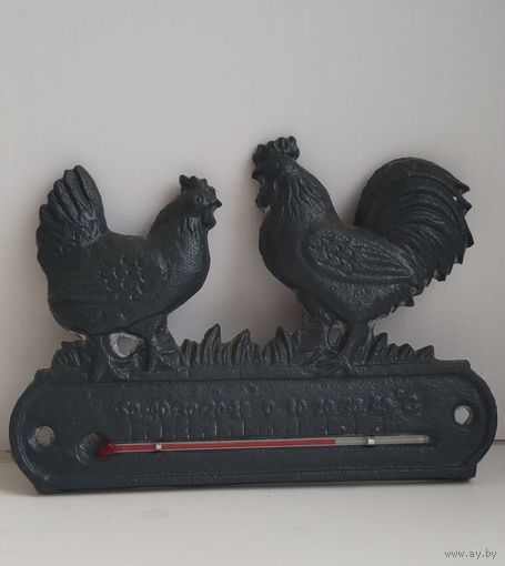 Редкий термометр чугун "Курочка и Петушок".Франция.