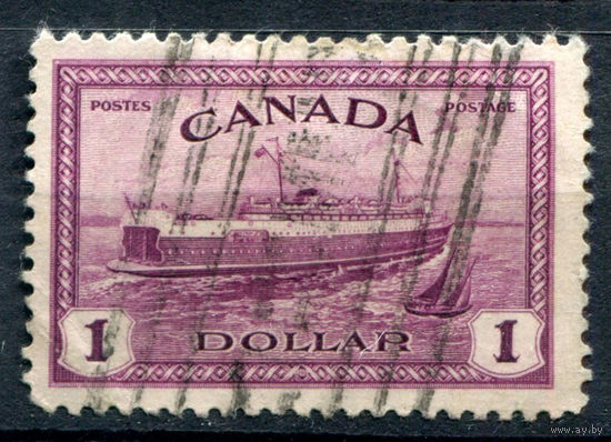 Британские колонии - Канада - 1946г. - ландшафты, виды, корабль, 1 $ - 1 марка - гашёная [Mi 240]. #3-WB-100-A-1