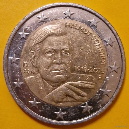 Германия 2 евро 2018 (F) 100 лет со дня рождения Канцлера ФРГ Гельмута Шмидта из оборота
