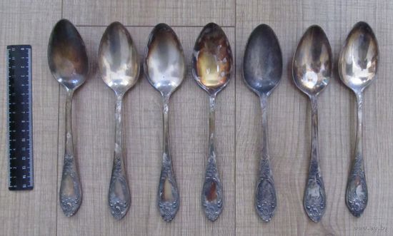 Все лоты с рубля.Ложки,мельхиор,СССР,6шт.не использовались,знак качества