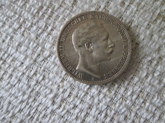3 марки  ,  Германия , Пруссия  ,  Вильгельм  2 , 1909 г.