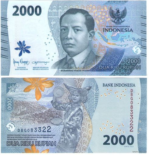 Индонезия 2000 рупий 2022 год UNC